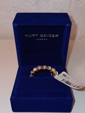 Kurt Geiger Gold Tone Ring with Clear Crystals and Pearls